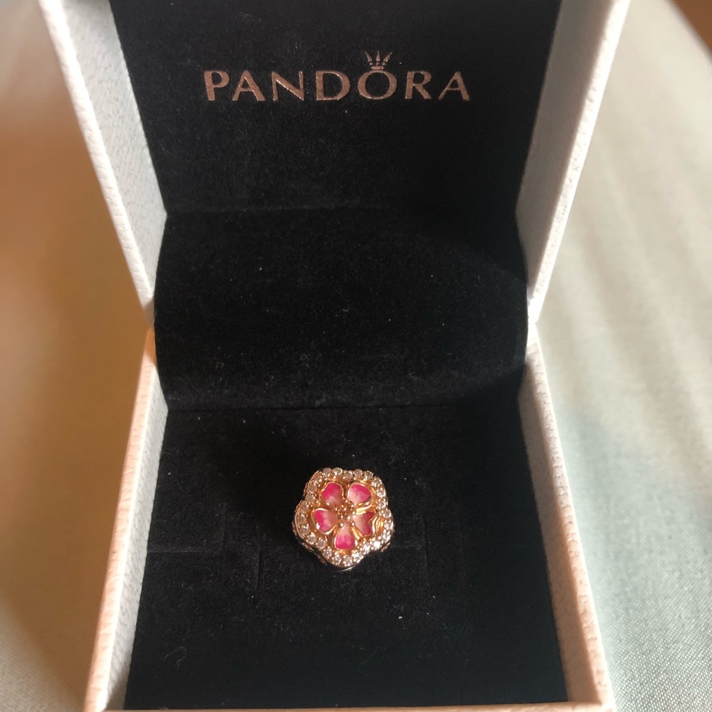 COPY - Pandora charm in a delicate gold and rose color. In the shape of a flowe…